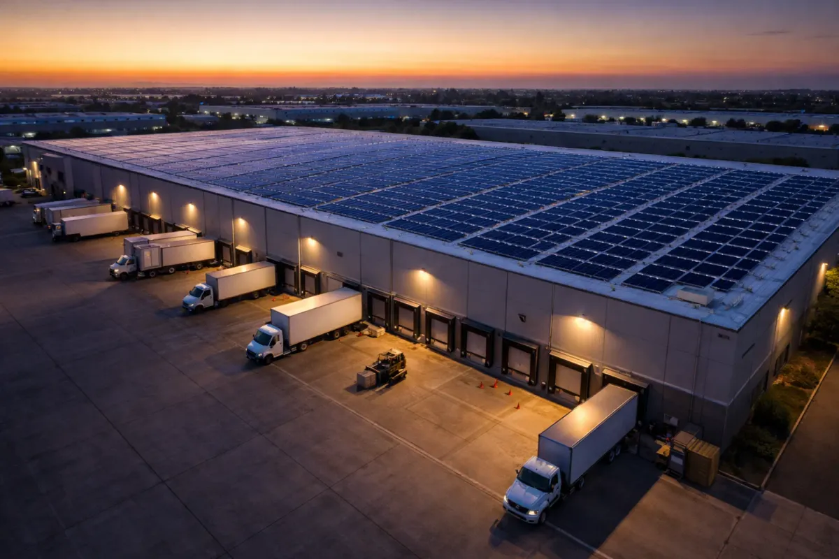 Commercial rooftop solar array on a distribution warehouse
